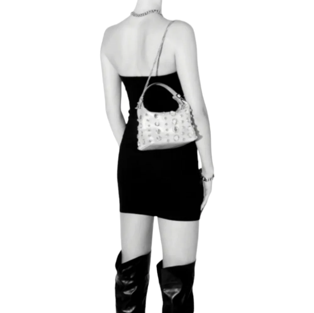 Rebecca Minkoff Stone Studded Shoulder Bag, Silver, NWT